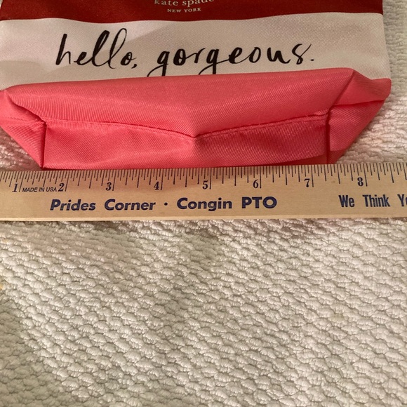 Clinique Kate Spade zippered, cosmetic case red white pink “HELLO GORGEOUS “ NEW - Picture 10 of 12